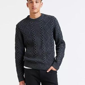 Levi's Mens Fisherman cable knit Wool Crew Neck Sweater, Navy, Large.